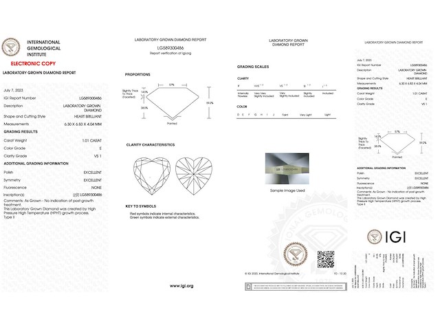 Diamant - 1.01 carat hart vorm geslepen diamant (gecertificeerd) - afbeelding 3 van  4