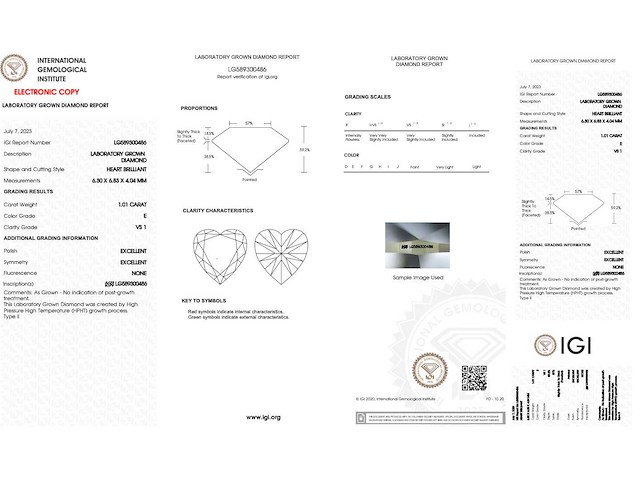 Diamant - 1.01 carat hart vorm geslepen diamant (gecertificeerd) - afbeelding 4 van  4