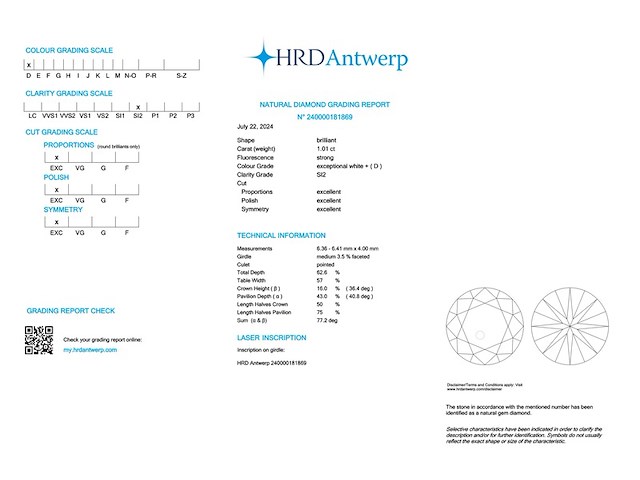 Diamant - 1.01 carat natuurlijke briljant geslepen diamant (hrd gecerticifeerd) - afbeelding 3 van  5