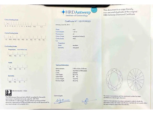 Diamant - 1.01 carat natuurlijke diamant (gecertificeerd) - afbeelding 3 van  6