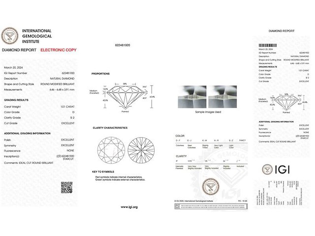 Diamant - 1.01 carat natuurlijke starcut briljant geslepen diamant (gecertificeerd) - afbeelding 3 van  4