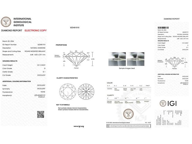 Diamant - 1.01 carat natuurlijke starcut briljant geslepen diamant (gecertificeerd) - afbeelding 3 van  6