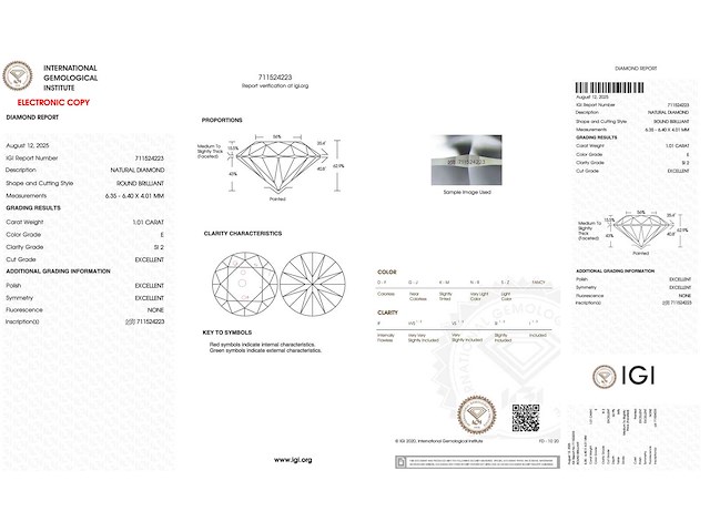 Diamant - 1.01 carat rond geslepen diamant (gecertificeerd) - afbeelding 3 van  4