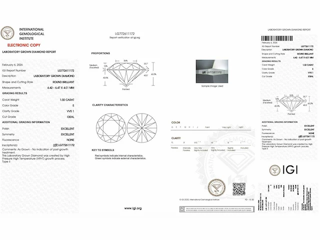 Diamant - 1.02 carat briljant geslepen diamant (gecertificeerd) - afbeelding 3 van  4