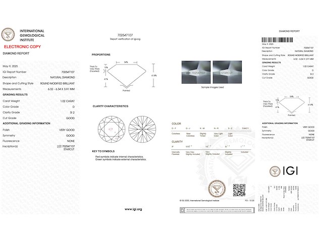 Diamant - 1.02 carat echte natuurlijke starcut briljant geslepen diamant (gecertificeerd) - afbeelding 4 van  4