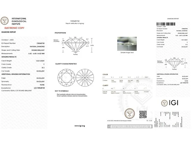 Diamant - 1.02 carat natuurlijke briljant geslepen diamant (gecertificeerd) - afbeelding 3 van  5