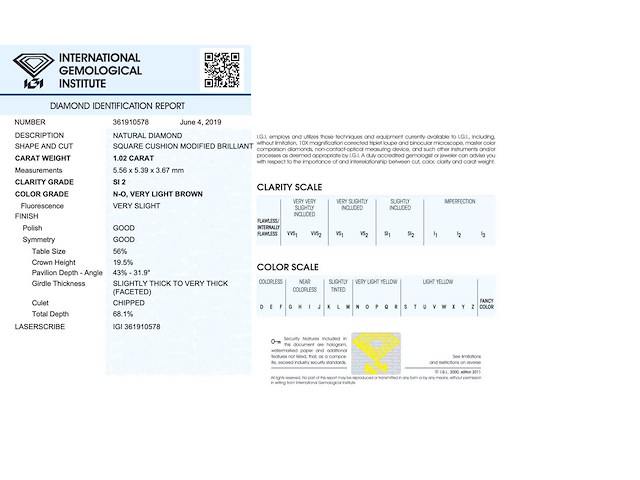 Diamant - 1.02 carat natuurlijke diamant (gecertificeerd) - afbeelding 3 van  3
