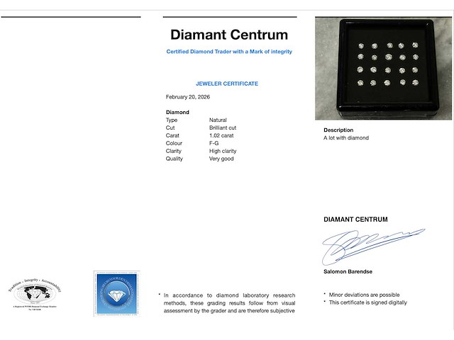 Diamant - 1.02 carat natuurlijke diamant - afbeelding 3 van  3
