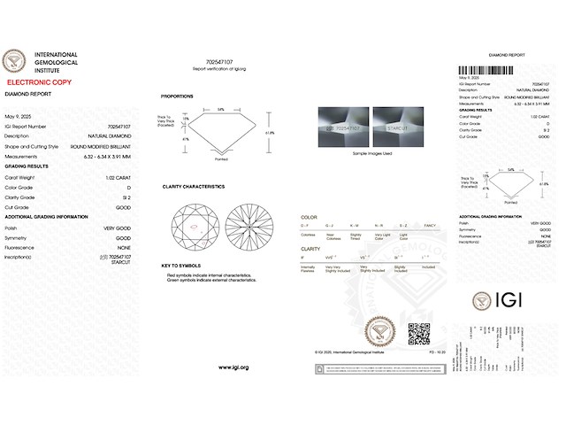 Diamant - 1.02 carat natuurlijke starcut briljant geslepen diamant (gecertificeerd) - afbeelding 3 van  5