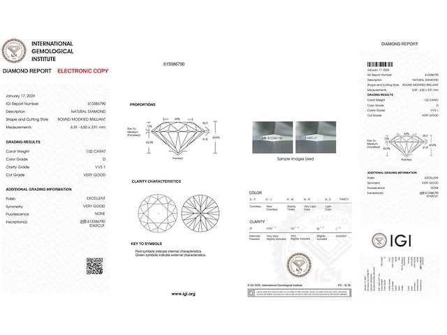 Diamant - 1.02 carat natuurlijke starcut briljant geslepen diamant (gecertificeerd) - afbeelding 3 van  5