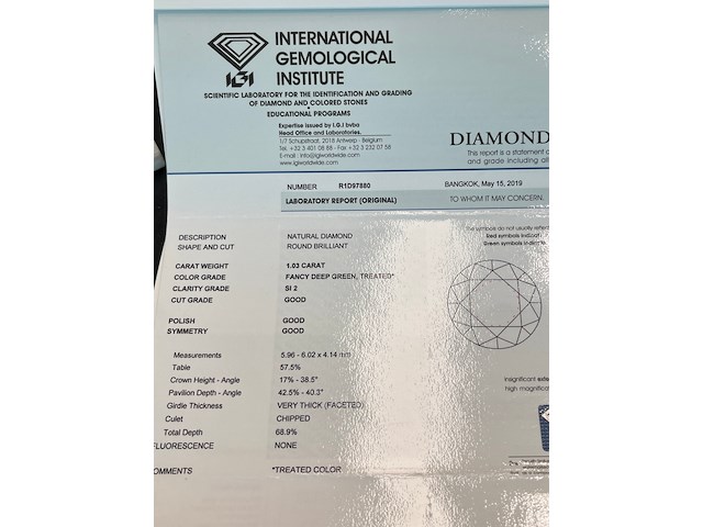 Diamant - 1.03 carat groene diamant (gecertificeerd) - afbeelding 3 van  3