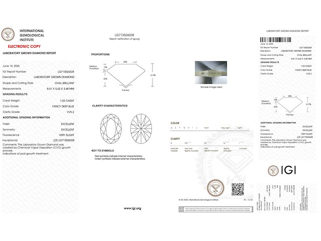 Diamant - 1.03 carat ovaal geslepen diamant (gecertificeerd) - afbeelding 3 van  4