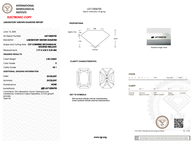 Diamant - 1.03ct radiant cut (igi gecertificeerd) - afbeelding 3 van  5