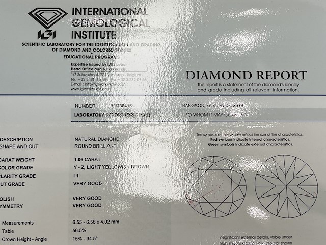 Diamant - 1.06 carat natuurlijk diamant (gecertificeerd) - afbeelding 3 van  3