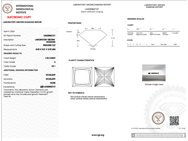 Diamant - 1.06ct princess cut ( igi gecertificeerd ) - afbeelding 3 van  5