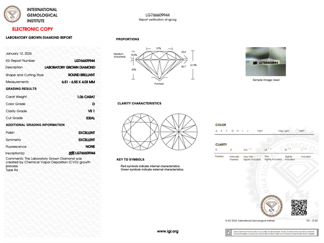 Diamant - 1.06ct round cut ( igi gecertificeerd ) - afbeelding 4 van  6