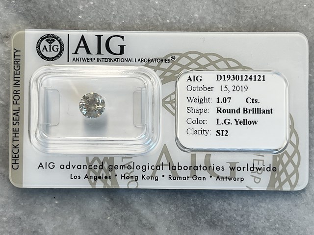 Diamant - 1.07 carat natuurlijke diamant (gecertificeerd) - afbeelding 1 van  3