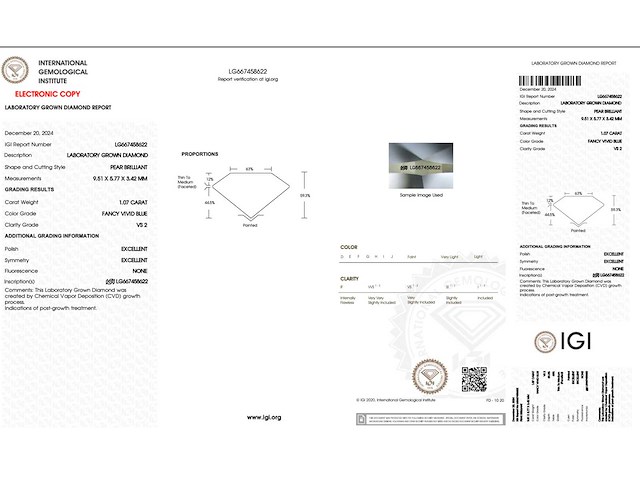 Diamant - 1.07 carat peer vorm geslepen diamant (gecertificeerd) - afbeelding 3 van  4