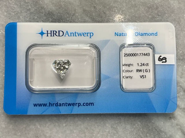Diamant - 1.24 carat natuurlijke diamant (gecertificeerd) - afbeelding 2 van  3