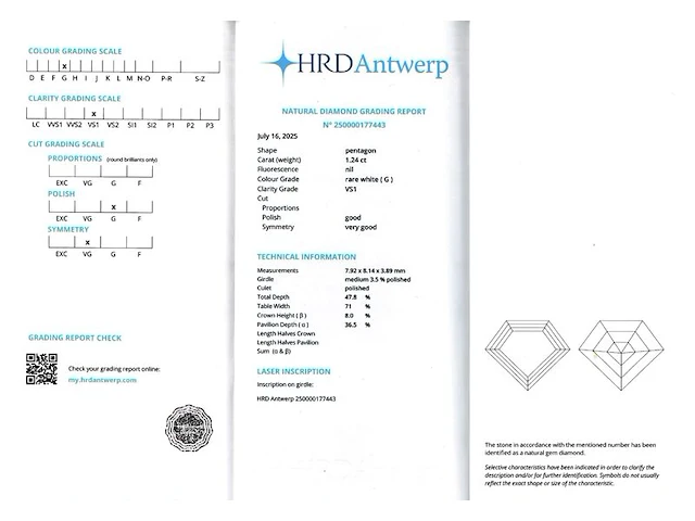 Diamant - 1.24 carat natuurlijke diamant (gecertificeerd) - afbeelding 3 van  3