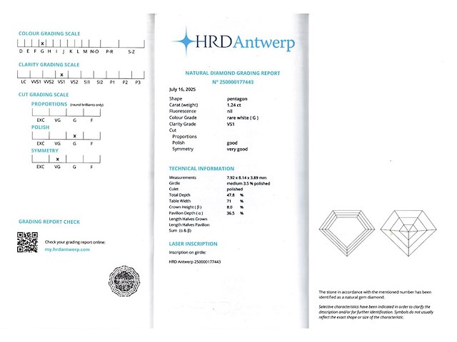 Diamant - 1.24 carat natuurlijke diamant (gecertificeerd) - afbeelding 3 van  3