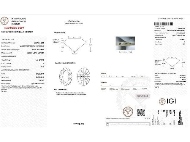 Diamant - 1.50 carat ovaal geslepen diamant (gecertificeerd) - afbeelding 3 van  4