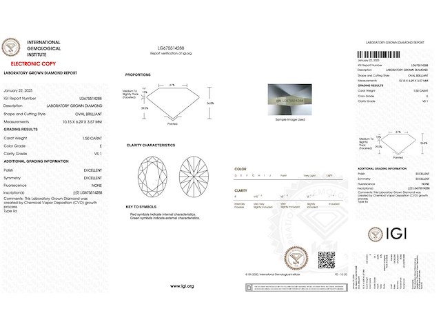 Diamant - 1.50 carat ovaal geslepen diamant (gecertificeerd) - afbeelding 4 van  4
