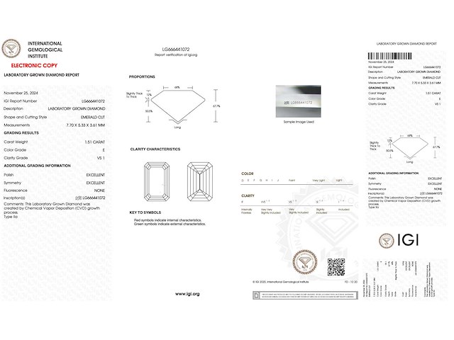 Diamant - 1.51 carat emerald geslepen diamant (gecertificeerd) - afbeelding 3 van  4