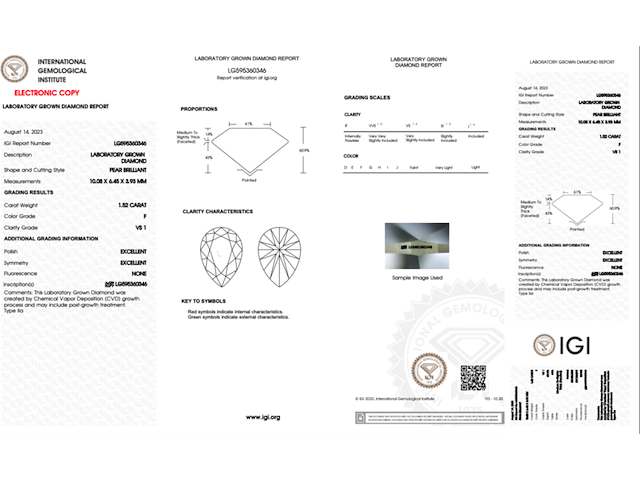 Diamant - 1.52ct pear cut ( igi gecertificeerd ) - afbeelding 4 van  6