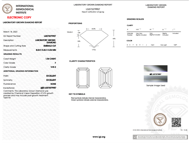 Diamant - 1.54ct emerald cut ( igi gecertificeerd ) - afbeelding 3 van  5