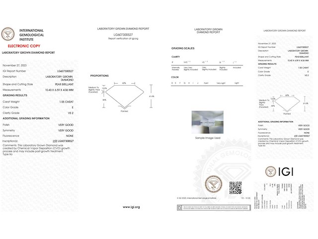 Diamant - 1.55 carat peer vorm geslepen diamant (gecertificeerd) - afbeelding 4 van  5