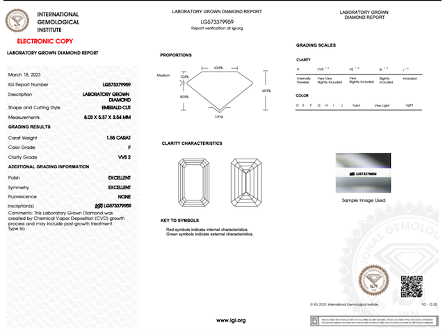 Diamant - 1.55ct emerald cut (igi gecertificeerd) - afbeelding 4 van  6