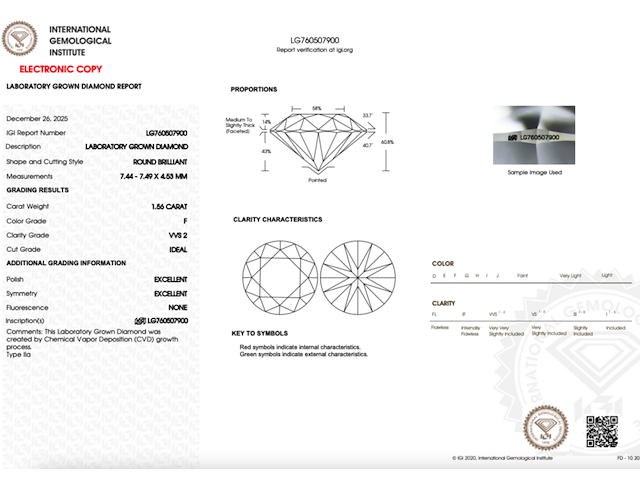 Diamant - 1.56ct round brilliant cut (igi gecertificeerd) - afbeelding 4 van  6