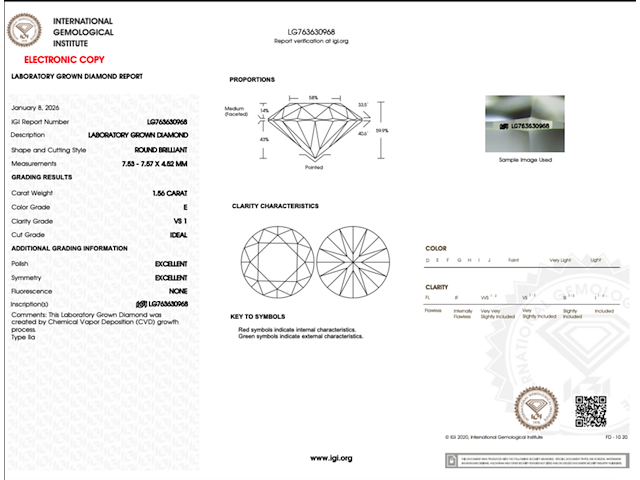 Diamant - 1.56ct round cut ( igi gecertificeerd ) - afbeelding 4 van  6