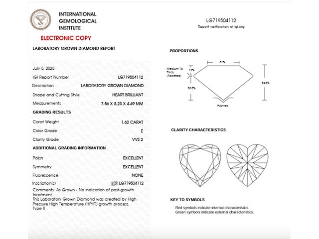 Diamant - 1.62ct heart cut ( igi gecertificeerd ) - afbeelding 5 van  5