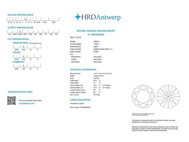 Diamant - 1.65 carat natuurlijke diamant (gecertificeerd) - afbeelding 3 van  5