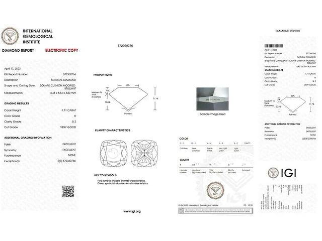 Diamant - 1.71 carat echte diamant (gecertificeerd) - afbeelding 2 van  5