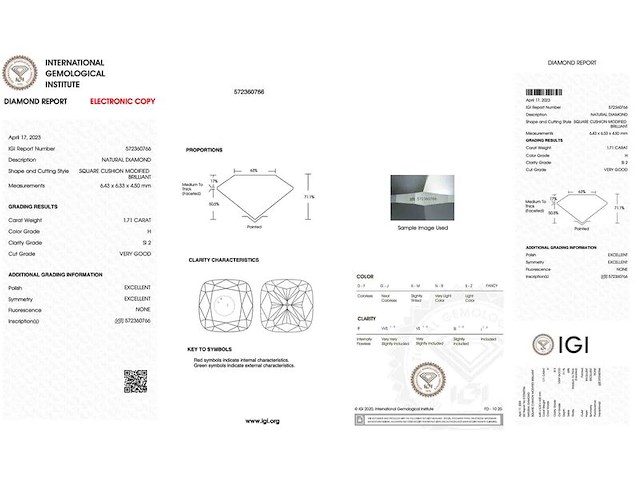 Diamant - 1.71 carat natuurlijke diamant (gecertificeerd) - afbeelding 2 van  5