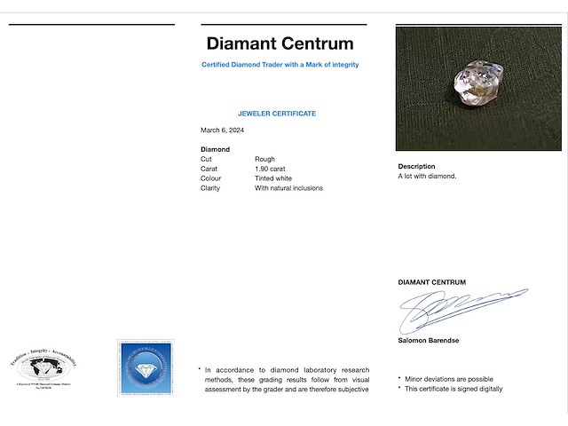 Diamant - 1.90 carat echte ruwe diamant - afbeelding 2 van  2