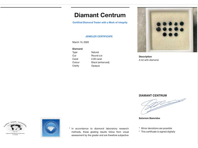 Diamant - 2.00 carat echte zwarte diamant (gecertificeerd) - afbeelding 3 van  3