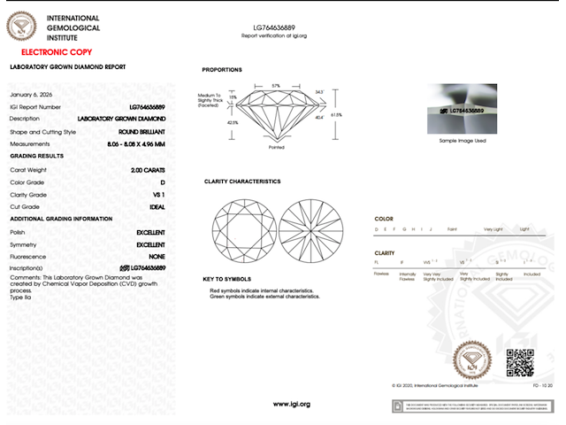 Diamant - 2.00ct round cut ( igi gecertificeerd ) - afbeelding 5 van  7