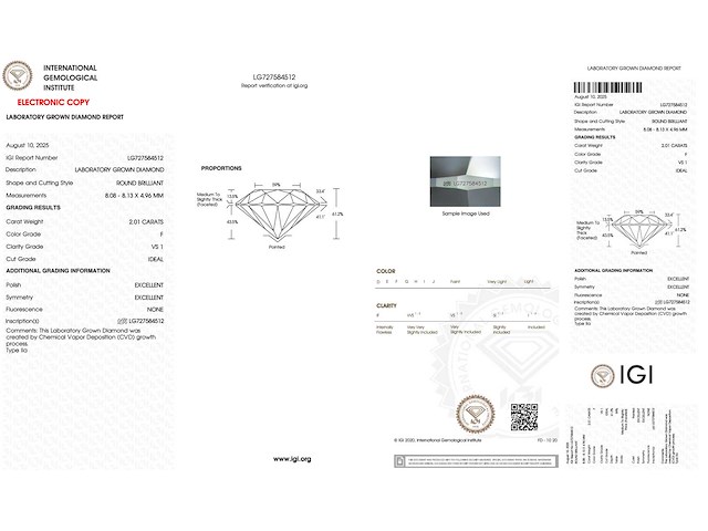 Diamant - 2.01 carat briljant geslepen diamant (gecertificeerd) - afbeelding 3 van  4