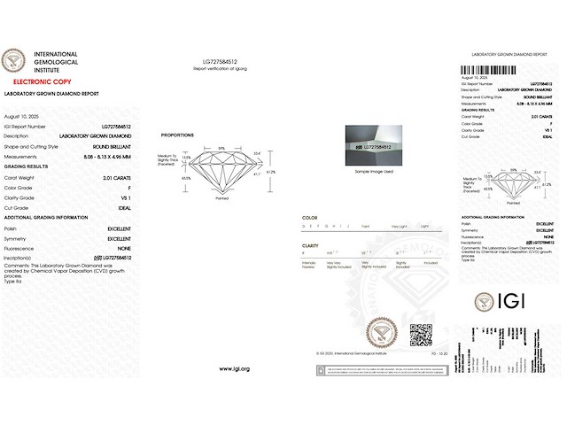 Diamant - 2.01 carat briljant geslepen diamant (gecertificeerd) - afbeelding 4 van  4