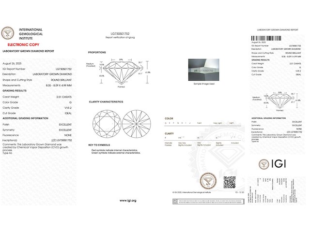 Diamant - 2.01 carat briljant geslepen diamant (gecertificeerd) - afbeelding 3 van  4