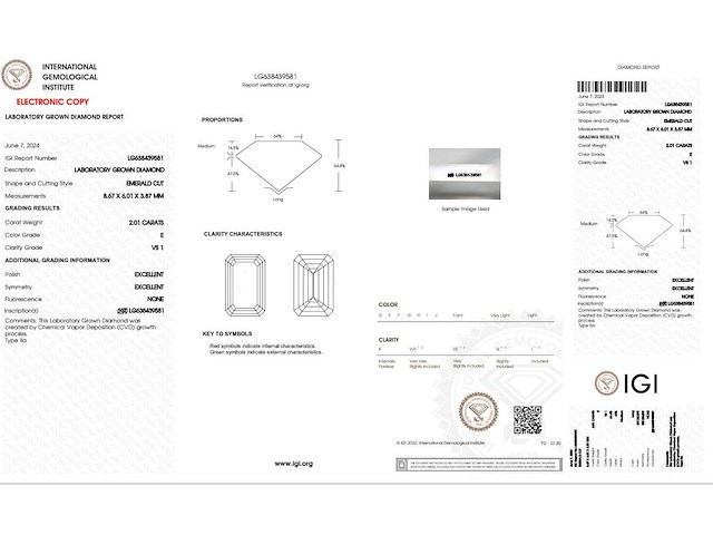 Diamant - 2.01 carat emerald geslepen diamant (gecertificeerd) - afbeelding 4 van  4