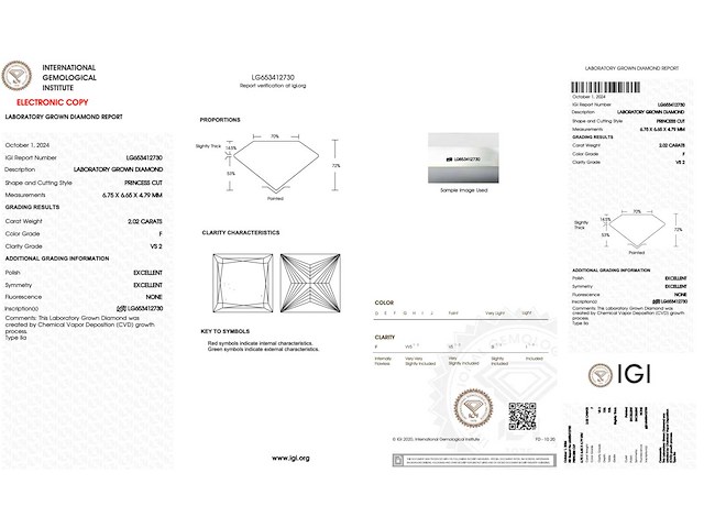 Diamant - 2.02 carat prinses geslepen diamant (gecertificeerd) - afbeelding 3 van  4