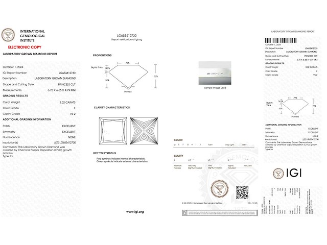 Diamant - 2.02 carat prinses geslepen diamant (gecertificeerd) - afbeelding 4 van  4