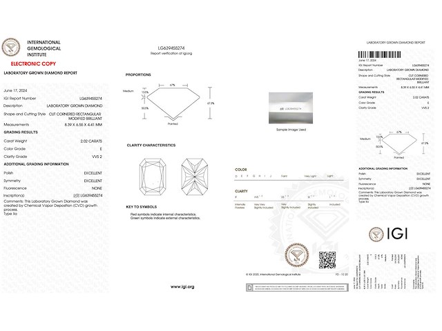 Diamant - 2.02 carat radiant geslepen diamant (gecertificeerd) - afbeelding 3 van  4