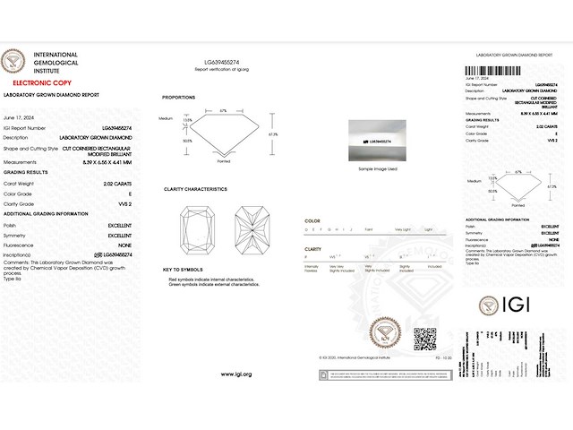 Diamant - 2.02 carat radiant geslepen diamant (gecertificeerd) - afbeelding 4 van  4