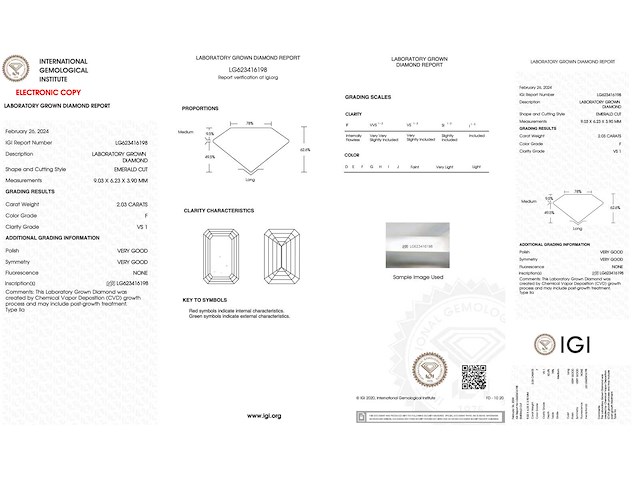 Diamant - 2.03 carat emerald geslepen diamant (gecertificeerd) - afbeelding 3 van  4